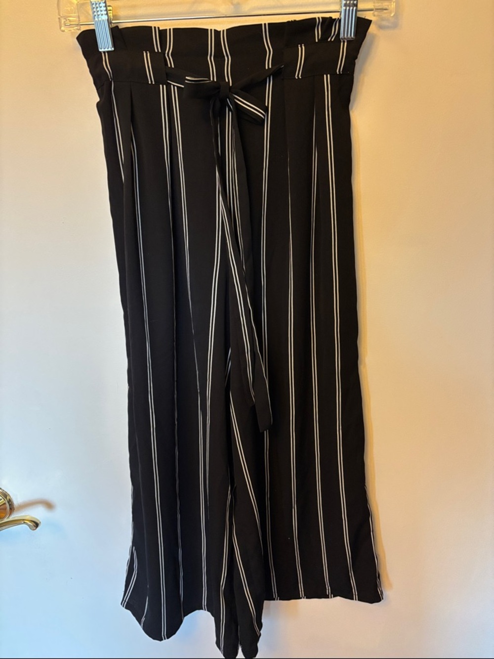 Sienna Sky Black Wide-Leg Striped Tie-Waist Pants